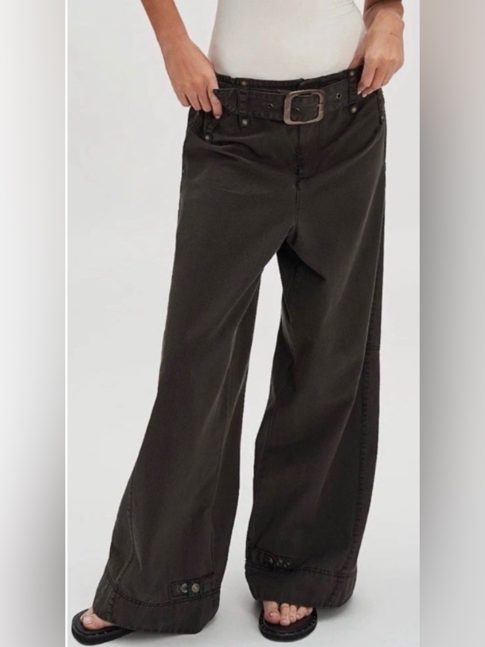 We The Free by Free People Sloane Belted Pants- Washed Black/ Size Medium